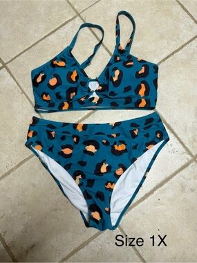 Teal Animal Print Two-Piece Bikini Set